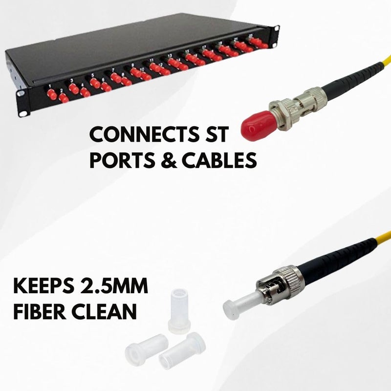 Fibershack - Fiber Optic ST Coupler & Dust Cap Kit for 2.5mm Cables. 20x ST Couplers for STUPC Patch Cords & 100x 2.5mm Clear SC Fiber Optic Dust Caps - Image 4